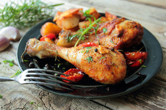 Roasted chicken legs with fresh herbs