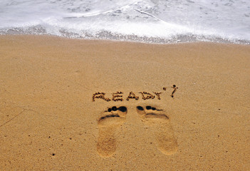 Ready sign on the sand
