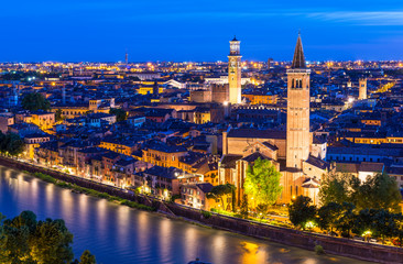 Night aerial view of Verona. Italy