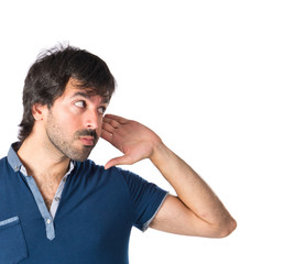 Man listening over isolated white background