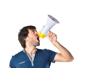Man shouting over isolated white background