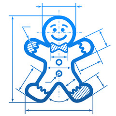 Gingerbread man with dimension lines. Blueprint drawing