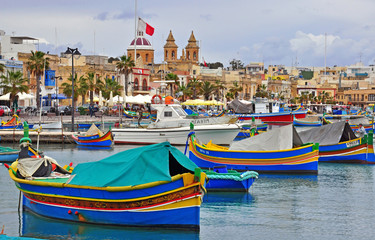 Maltese boats in Valletta harbour - obrazy, fototapety, plakaty