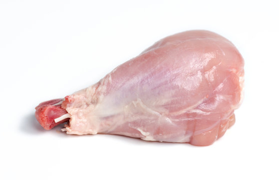 Isolated macro of skinless chicken drumstick