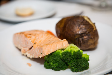 Poached Salmon with Broccoli and Baked Potato