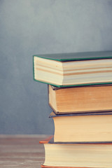 Aged books on a table.