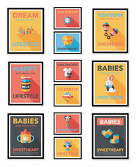 Baby poster flat banner design flat background set, eps10