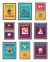 Baby poster flat banner design flat background set, eps10