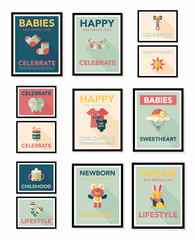 Baby poster flat banner design flat background set, eps10