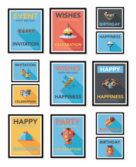 Birthday poster flat banner design flat background set, eps10