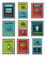 Chinese New Year poster flat banner design flat background set,