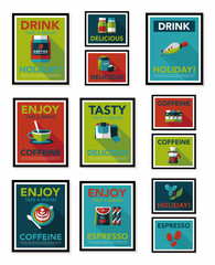 Coffee poster flat banner design flat background set, eps10