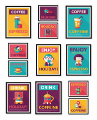 Coffee poster flat banner design flat background set, eps10