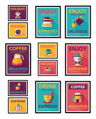 Coffee poster flat banner design flat background set, eps10
