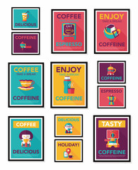 Coffee poster flat banner design flat background set, eps10