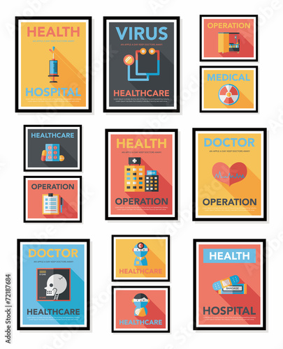 Hospital Poster Banner Design Flat Background Set Eps10 Stock