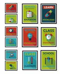 School poster flat banner design flat background set, eps10