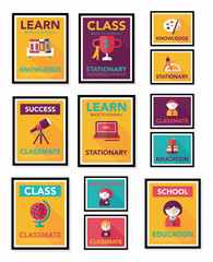 School poster flat banner design flat background set, eps10