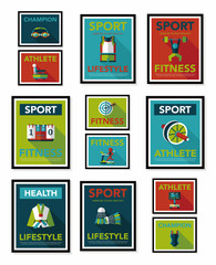 Sport poster flat banner design flat background set, eps10