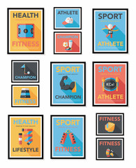Sport poster flat banner design flat background set, eps10