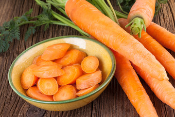 Carrots prepared for cooking, close-up