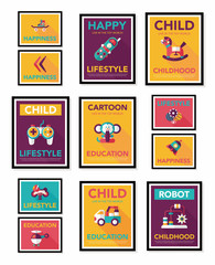 Toy poster flat banner design flat background set, eps10