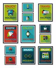 Travel poster banner design flat background set, eps10