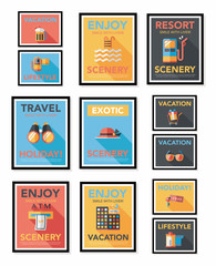 Naklejka premium Travel poster banner design flat background set, eps10