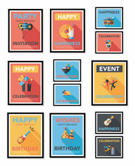 Birthday poster flat banner design flat background set, eps10