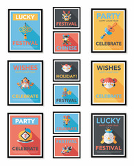 Chinese New Year poster flat banner design flat background set,