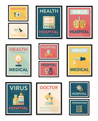 Hospital poster banner design flat background set, eps10