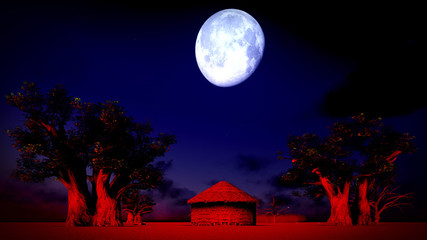 African village at night - 72190682