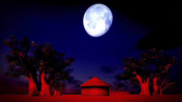 African Village At Night