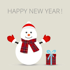 Snowman, greeting card, vector illustration