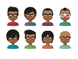 young indian men wearing glasses avatar set