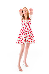 Naklejka premium model isolated on plain background stop sign with hands