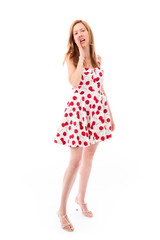 model isolated on plain background calling shouting