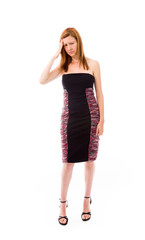 model isolated on plain background confused headache