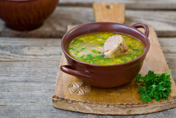chicken soup with the stuffed chicken neck. Jewish cuisine