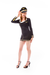 model isolated on plain background listening paying attention