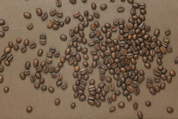 Caffe edition, coffee beans on old brown paper