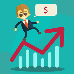 Obraz premium Cheerful businessman climbing a bar chart