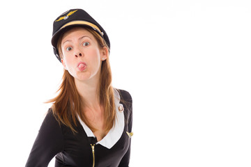 model isolated on plain background face sticking tongue out