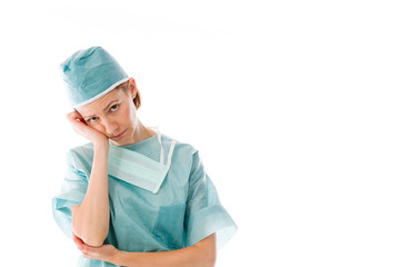 model isolated on plain background bored upset