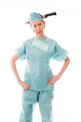 model isolated on white goofing fake knife