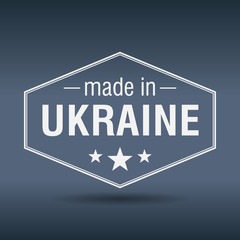 made in Ukraine hexagonal white vintage label