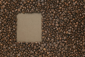 Caffe edition, coffee beans on old brown paper