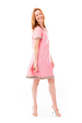 model isolated on plain background back turning around