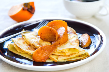 Crepe with sauteed persimmon