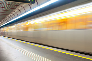 Moving subway train